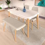 Vilinze Tosya Sandalye Tosya Bank Avanos Ahşap Mdf Açılır Mutfak Masası Takımı - 70X120+30 cm - Naturel - Beyaz - 1 Bank 2 Sandalye