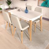 Vilinze Tosya Sandalye Tosya Bank Avanos Ahşap Mdf Açılır Mutfak Masası Takımı - 70X120+30 cm - Naturel - Beyaz - 4 Sandalye