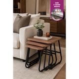 VİLİNZE Zigana Çok Amaçlı Siyah Metal Ayak 3'lü Kestane MDF Zigon Sehpa
