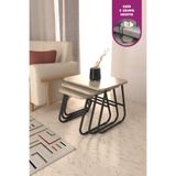 VİLİNZE Zigana Çok Amaçlı Siyah Metal Ayak 3'lü Traverten MDF Zigon Sehpa