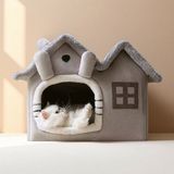 Villa Kedi Evi Peluş Kapalı Kedi Yatağı Minderli Katlanır Kedi Evi L Boy Oumo - Gri