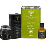 Villa Turqan Soğuk Sıkım Natürel Sızma Zeytinyağı -3 Lt Gemlik-Ayvalık-Memecik, 1 Lt MEMECIK,250 ml Biberiye AROMALI,400 gr Zeytin - 4,5 lt