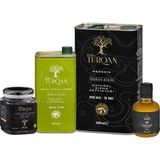 Villa Turqan Soğuk Sıkım Natürel Sızma Zeytinyağı -3 Lt Memecik,1 Lt Gemlik-Ayvalık-Memecik, 250 ml Fesleğen Aromalı, 400 gr Zeytin - 4,5 lt