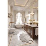 Villadia Home Textile 2'li Papatya Banyo Paspası Takımı Kaymaz Taban Yıkanabilir Peluş Pofuduk Post 80x80 - 100x100