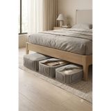 Villadia Home Textile 3'lü Antrasit Çizgili Hurç Organizer Seti Büyük-Orta-Küçük Boy Baza ve Çekyat Altı Yorgan, Battaniye, Yastık ve Kıyafet Saklama Kutusu