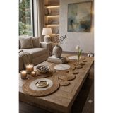 Villadia Home Textile Jüt Hasır Sarmal Masa Örtüsü Dekoratif Örgü Runner Doğal Modern Desenli Mutfak Salon Masa Örtüsü