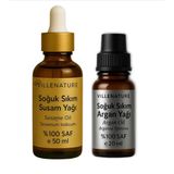 VILLENATURE Yüz ve Saç için Soğuk Sıkım Susam Yağı 50 ML ve Argan Yağı 20 ML Set, %100 Saf Doğal, Nemlendirici ve Besleyici