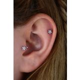 Vilma Aksesuar Cerrahi Çelik Helix Tragus Piercing Çiçek Figür (8mm) Gümüş Renk