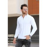 Vilnius Slim Fit Çizgili Gömlek Yaka Yarım Fermuarlı Erkek Triko - Beyaz