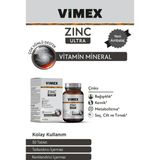 Vimex Zinc Ultra 15 Mg Çinko 30 Tablet - Bağışıklık, Kemik, Metabolizma, Saç Cilt ve Tırnak - Elma Suyu ve Stevia ile Tatlandırılmış - Yapay Tatlandırıcı ve Renklendirici Içermez