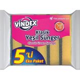 Vindex Klasik Yeşil Bulaşık Süngeri, 5'li Ekonomik Paket, Mutfak Temizliği için
