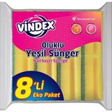 Vindex Klasik Yeşil Bulaşık Süngeri Oluklu 8'li - Sarı