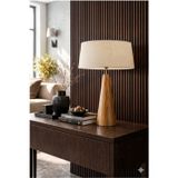 Vinner Belfort Luxury Medium Teak Renk Ahşap Abajur – Keten Şapkalı Modern Masa Lambası 60 cm