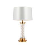 vinner Bronz Renk Kaplama Gece Lambası, Kristal Mekik Detaylı Modern Abajur Krem Pileli Başlık VNRCKKABJ002703