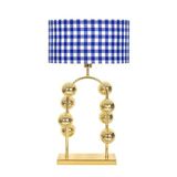 vinner Cabil Gold Kaplama Özel Tasarım Paslanmaz Metal Abajur - Mavi Beyaz Ekose VNRCABIL8KGLDK041