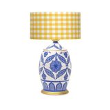 vinner Ceramic Botanical Özel Tasarım Abajur - Sarı Beyaz Ekose Desenli VNRCERBOA026