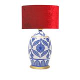 vinner Handmade Ceramic Botanical Özel Tasarım Abajur Kırmızı Kadife VNRCERBOA082