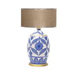 vinner Handmade Ceramic Botanical Özel Tasarım Abajur - Krom Şeritli Hasır Kahve VNRCERBOA012