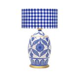 vinner Handmade Ceramic Botanical Özel Tasarım Abajur - Mavi Beyaz Ekose Desenli VNRCERBOA053