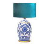 vinner Handmade Ceramic Botanical Özel Tasarım Abajur - Turkuaz Kadife VNRCERBOA038