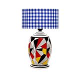 vinner Handmade Geometric Coated Özel Tasarım Abajur - Mavi Beyaz Ekose Desenli VNRGEOKAA104