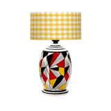 vinner Handmade Geometric Coated Özel Tasarım Abajur - Sarı Beyaz Ekose Desenli VNRGEOKAA100