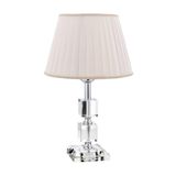 vinner Krom Kaplama Kare Kristal Detaylı Modern Abajur, Modern Gece Lambası Beyaz Pileli Başlık VNRCKKABJ0081803