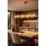 Vinner Modern Cam Silindir Lineer Avize 120 cm Bronz Metal Gövde Yemek Masası Salon LED Avize - Renkli