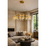 Vinner Modern Halka Cam Silindir Avize 70 cm Bronz Metal Gövde 8 Başlıklı Salon & Villa LED Avize - Renkli