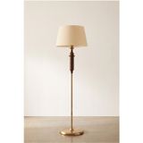Vinner Noble Floor Lamp – Ahşap Detaylı Gold Metal Gövde – 165 cm Modern Lambader