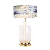 vinner Rouen Gold Ayaklı Modern Özel Tasarım Cam Abajur - Blue Mixed Desenli VNRGLDROUEN042