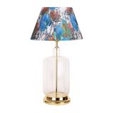 vinner Rouen Gold Ayaklı Modern Özel Tasarım Cam Abajur Flowers Desenli Abajur VNRGLDROUEN011