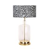 vinner Rouen Gold Ayaklı Modern Özel Tasarım Cam Abajur - Leopar Desenli VNRGLDROUEN012