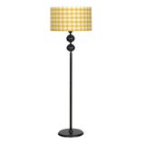 Vinner Sarı Dama Siyah Kaplama 2 Top Metal Tek Ayaklı Lambader Modern Salon Dekoru