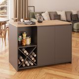 Vino L5120 Mutfak Adası 127 cm Sepet Ahşap Üst Antrasit Alt Şaraplık Oturmalı Depolamalı Çok Amaçlı Masa