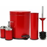 Vinoks Eko Serisi 4' Lü Banyo Seti Çöp Kovası+Kolozet Fırçası+Sabunluk+Fırçalık Kırmızı - Kırmızı - Krom - 3 lt