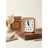 Vintage Ahşap Tasarımlı Masa Saati | Modern Dekoratif Quartz Çalar Saat Masa Saati - Bej
