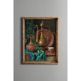 Vintage Antika İbrik ve İşlemeli Dekoratif Obje - Vintage Desenli Çerçeve - İnce Model, Altın1, 30 x 40