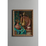 Vintage Antika İbrik ve İşlemeli Dekoratif Obje - Vintage Desenli Çerçeve - İnce Model, Altın2, 21 x 30