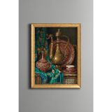 Vintage Antika İbrik ve İşlemeli Dekoratif Obje - Vintage Desenli Çerçeve - İnce Model, Altın3, 21 x 30