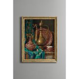 Vintage Antika İbrik ve İşlemeli Dekoratif Obje - Vintage Desenli Çerçeve - İnce Model, Altın4, 30 x 40