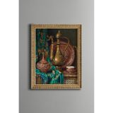 Vintage Antika İbrik ve İşlemeli Dekoratif Obje - Vintage Desenli Çerçeve - İnce Model, Altın5, 21 x 30