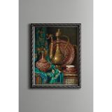 Vintage Antika İbrik ve İşlemeli Dekoratif Obje - Vintage Desenli Çerçeve - İnce Model, Gümüş, 21 x 30