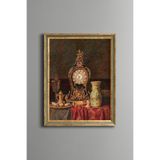 Vintage Antika Saat ve Dekoratif Vazo - Vintage Desenli Çerçeve - İnce Model, Altın4, 21 x 30