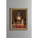 Vintage Antika Saat ve Dekoratif Vazo - Vintage Desenli Çerçeve - İnce Model, Altın5, 21 x 30
