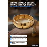 Vintage Bakla Desenli Pirinç Kalın Kelepçe Bileklik - 1 Adet, Kadın Takı Aksesuarı Bx-313600