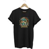 Vintage Balıkçı Kulübü Baskılı Olta ve Doğa Tişörtü Outdoor Giyim - Siyah