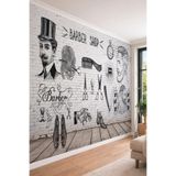 Vintage Berber ve Erkek Kuaförü Temalı Tuğla Desenli Tek Parça Tekstil Duvar Kağıdı, 200 x 100