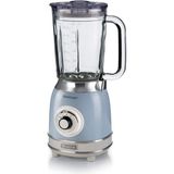 Vintage Cam Blender Mavi 0583/05-1,5 Litre Kapasiteli Cam Sürahi, 4 Hız Kademesi, Pulse Özelliği ve Buz Kırma Fonksiyonu, 4 Paslanmaz Çelik Bıçak ile Güçlü Performans - Ahşap - Beyaz