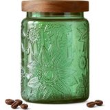 Vintage Cam Kavanoz, Yeşil Ayçiçeği Saklama Kavanozu, 23.7 Fl Oz, Masif Ahşap Kapaklı, Gevşek Çay Saklama, Mutfak Kutuları, Banyo Tuzları Için, Çamaşı - Çok Renkli - Standart